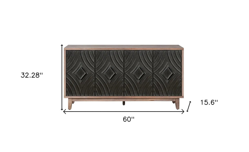 60" Brown and Charcoal Distressed Wood Sideboard with Four Doors Homeroots Kitchen & Dining