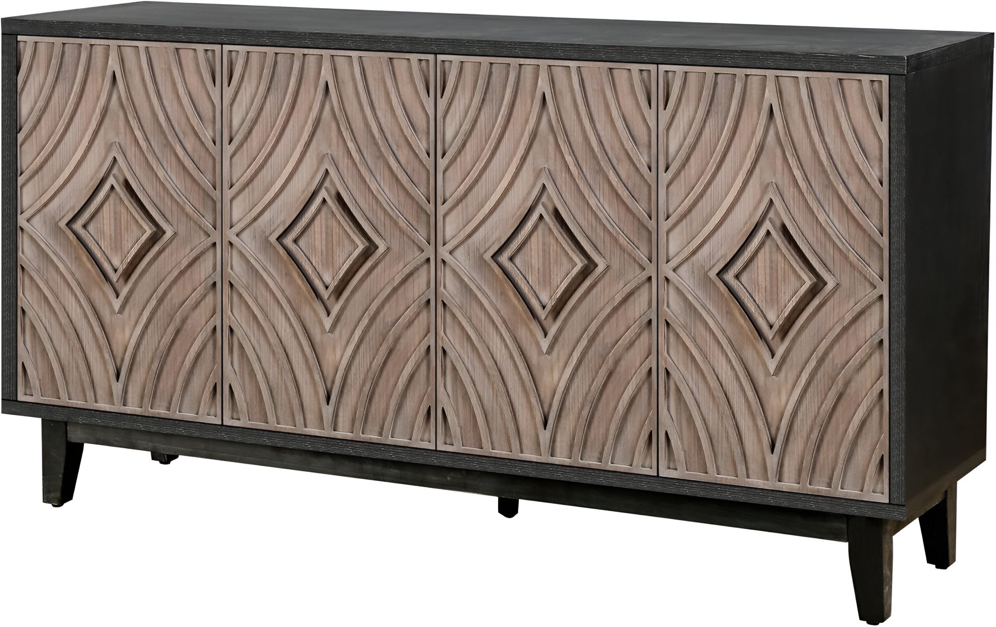 60" Charcoal and Brown Distressed Wood Sideboard with Four Doors Homeroots Kitchen & Dining