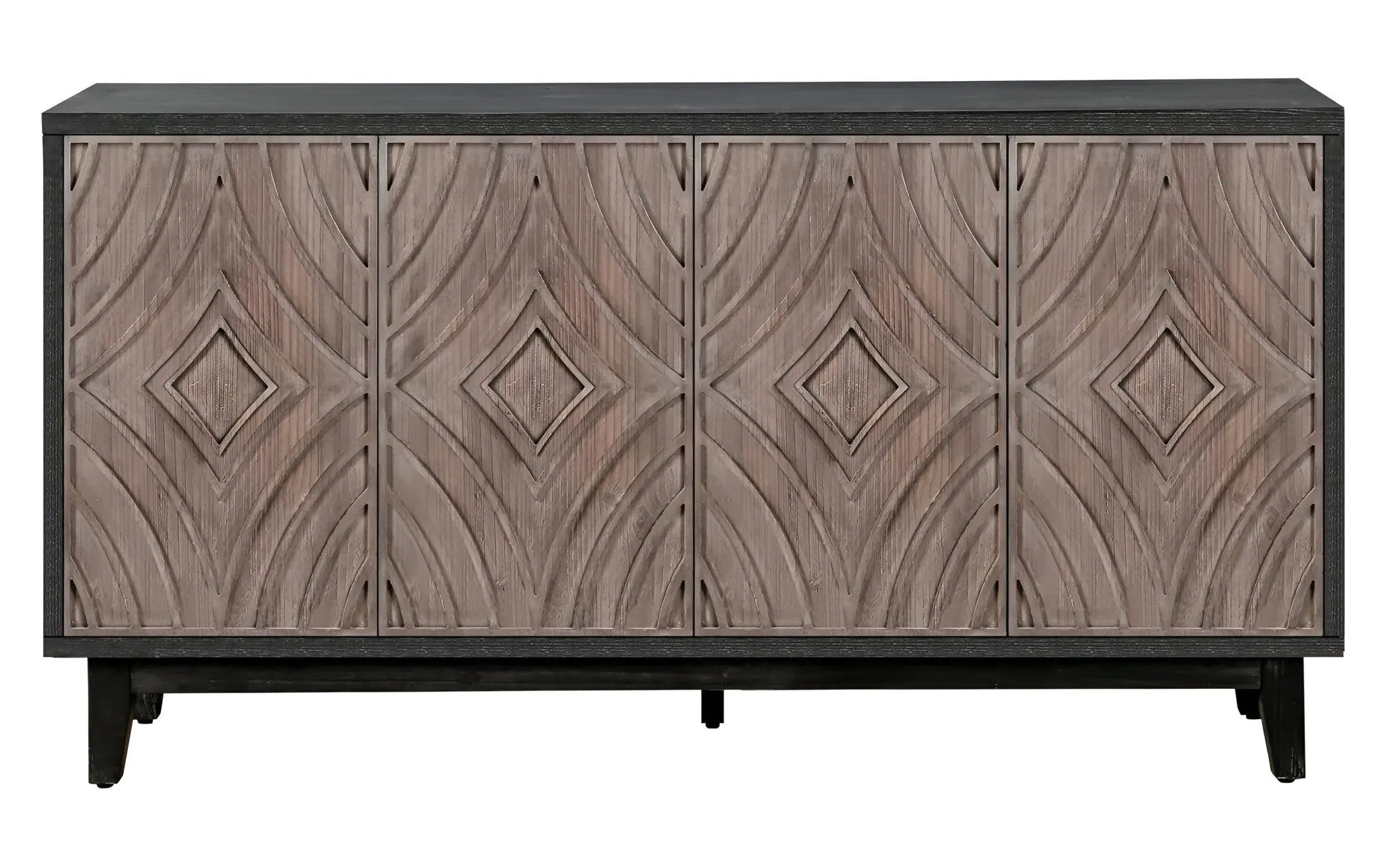60" Charcoal and Brown Distressed Wood Sideboard with Four Doors Homeroots Kitchen & Dining