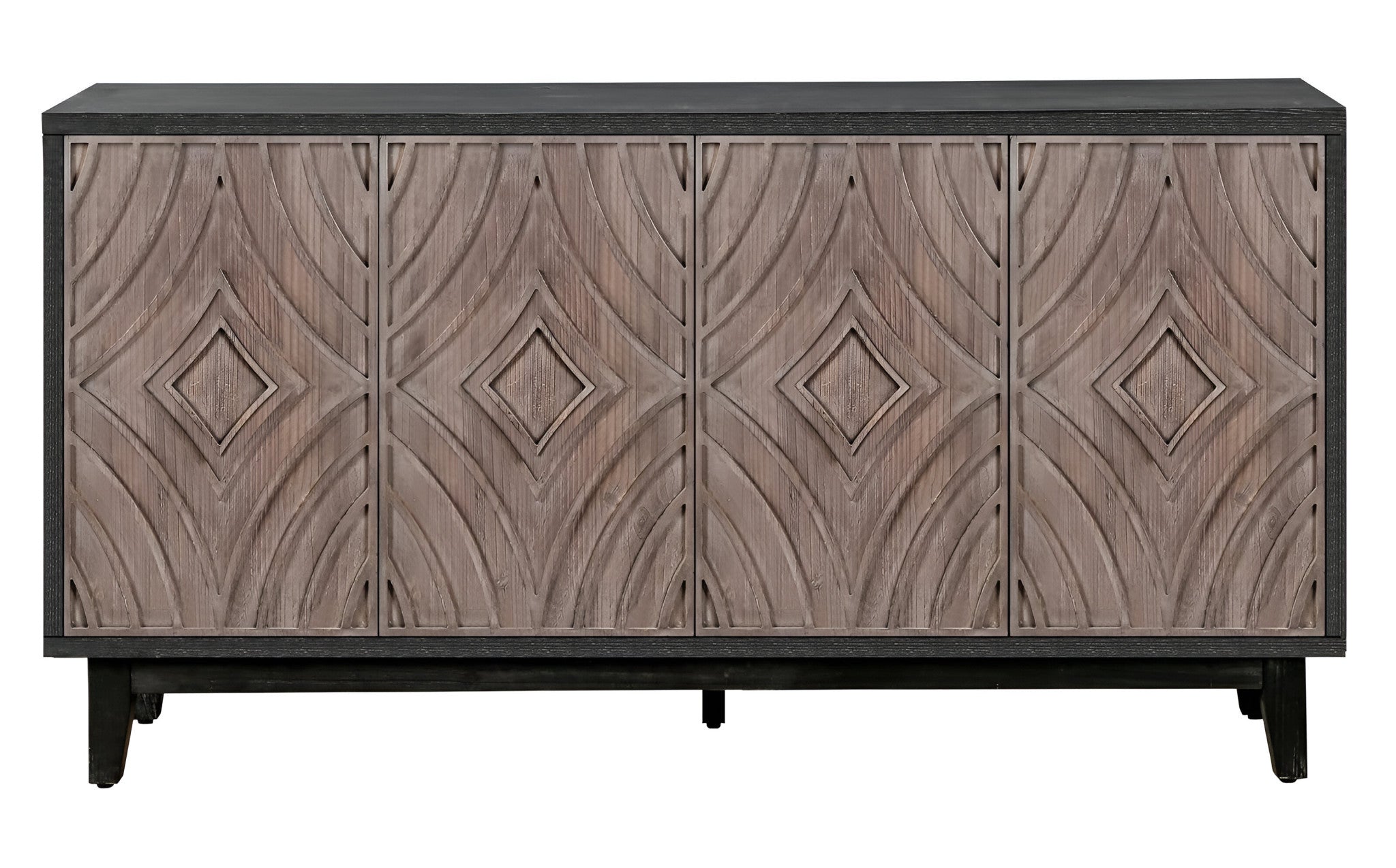 60" Charcoal and Brown Distressed Wood Sideboard with Four Doors Homeroots Kitchen & Dining