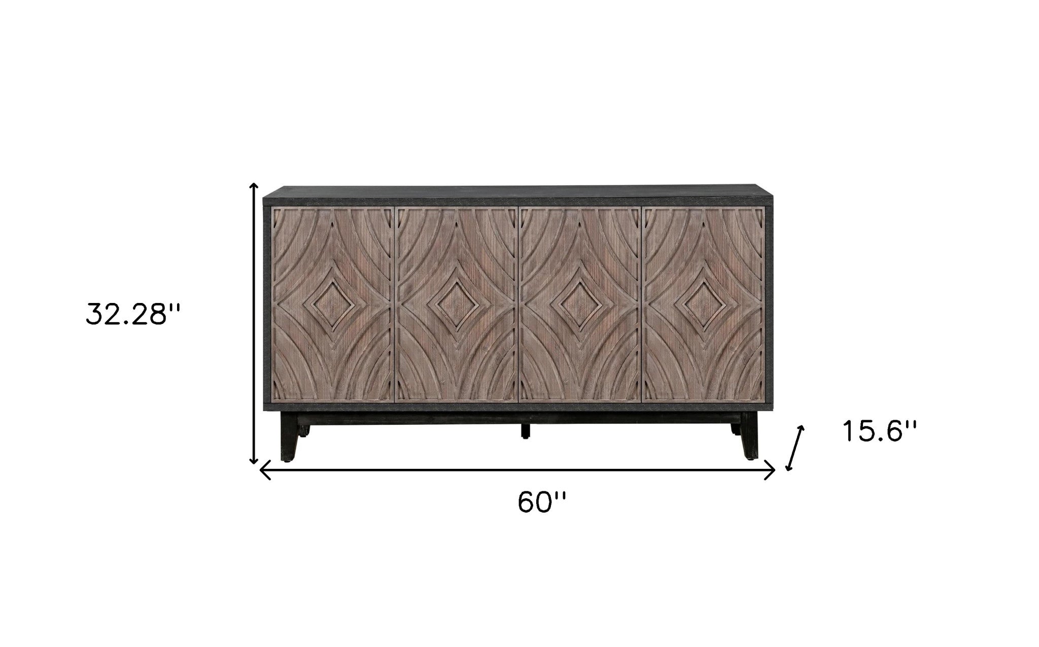 60" Charcoal and Brown Distressed Wood Sideboard with Four Doors Homeroots Kitchen & Dining