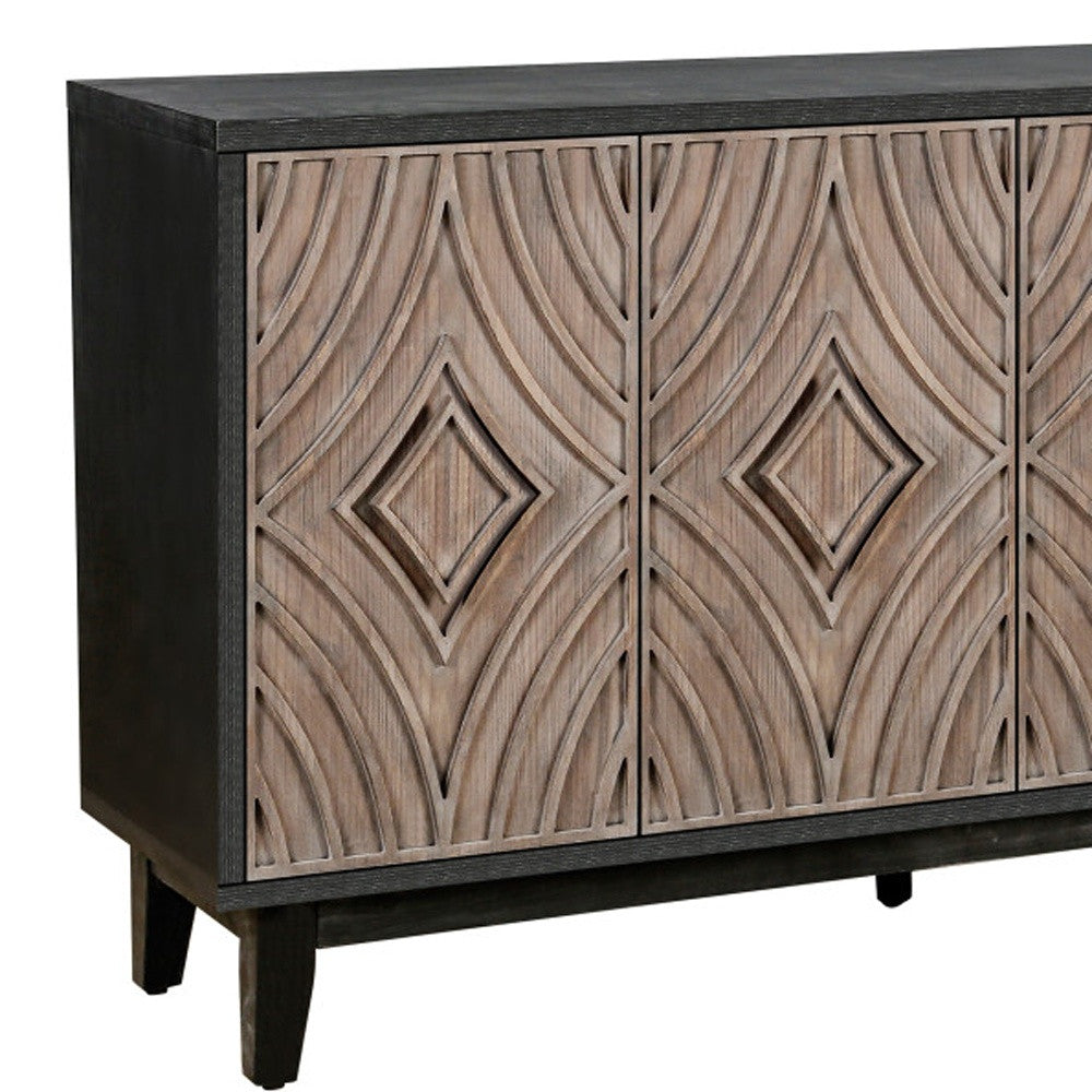 60" Charcoal and Brown Distressed Wood Sideboard with Four Doors Homeroots Kitchen & Dining