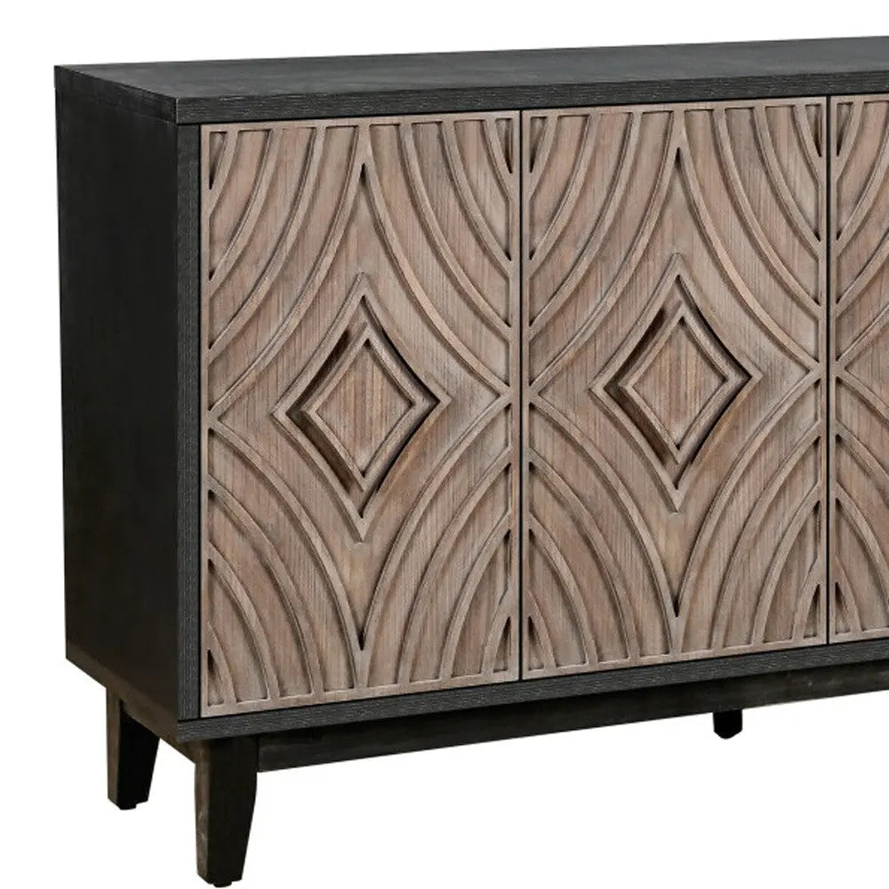 60" Charcoal and Brown Distressed Wood Sideboard with Four Doors Homeroots Kitchen & Dining