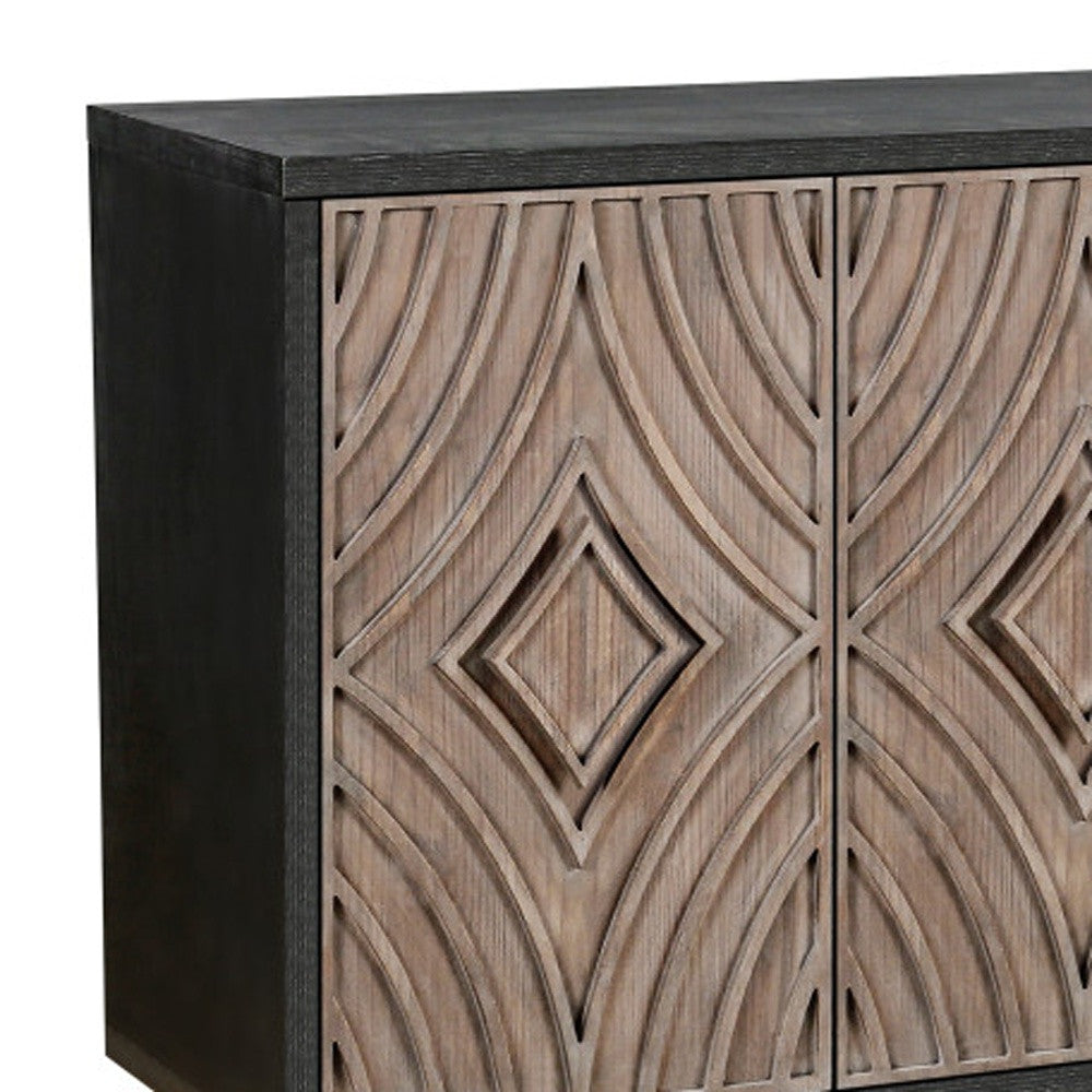 60" Charcoal and Brown Distressed Wood Sideboard with Four Doors Homeroots Kitchen & Dining