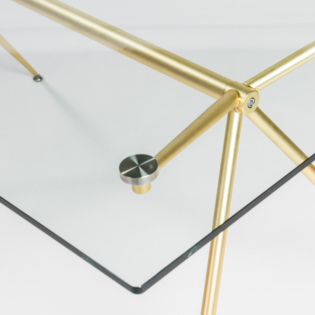 60" Clear And Gold Glass And Steel Dining Table - GreatEagleInc