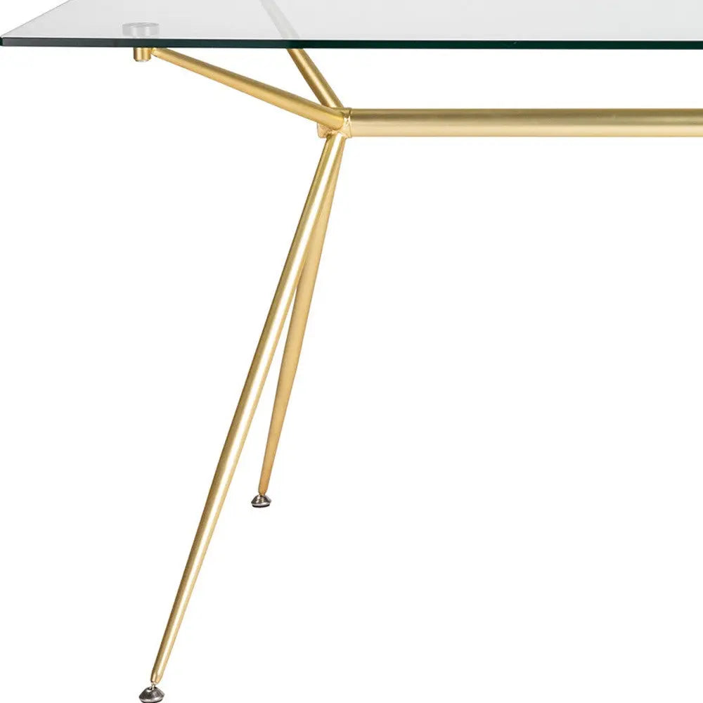 60" Clear And Gold Glass And Steel Dining Table - GreatEagleInc