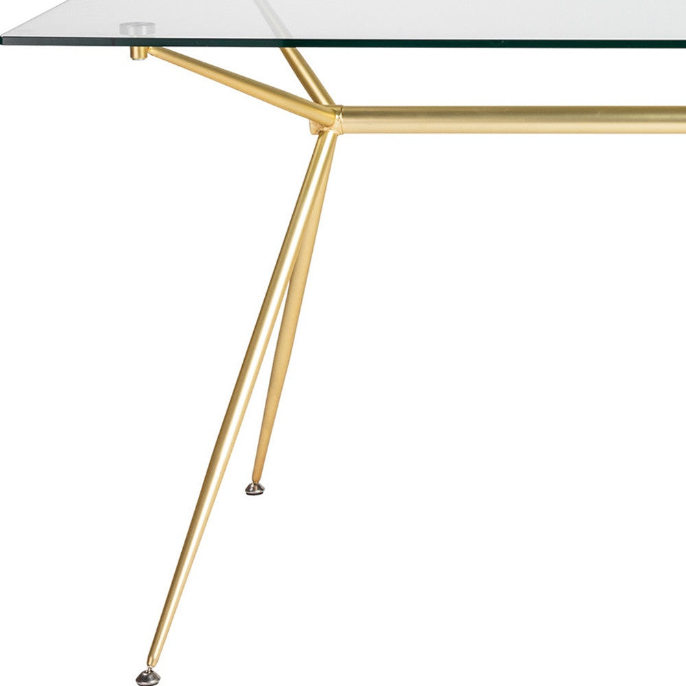 60" Clear And Gold Glass And Steel Dining Table - GreatEagleInc