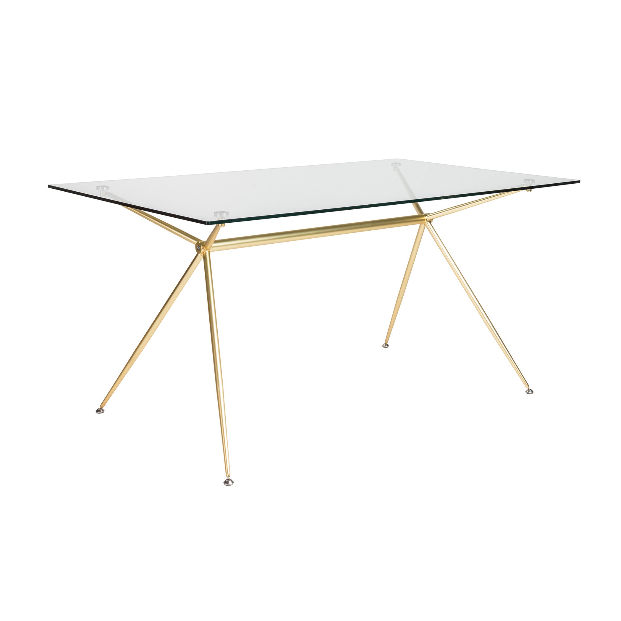 60" Clear And Gold Glass And Steel Dining Table - GreatEagleInc