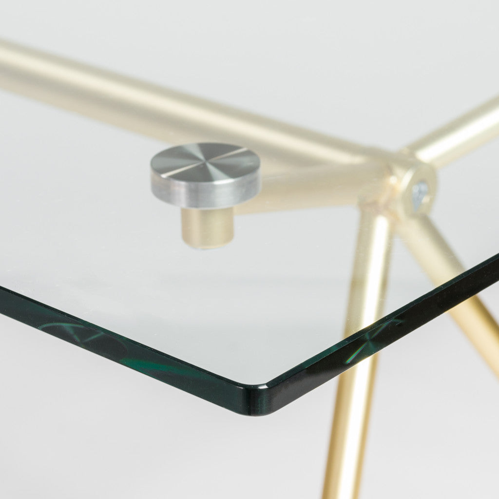60" Clear And Gold Glass And Steel Dining Table - GreatEagleInc