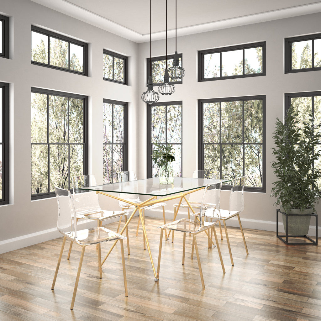 60" Clear And Gold Glass And Steel Dining Table - GreatEagleInc