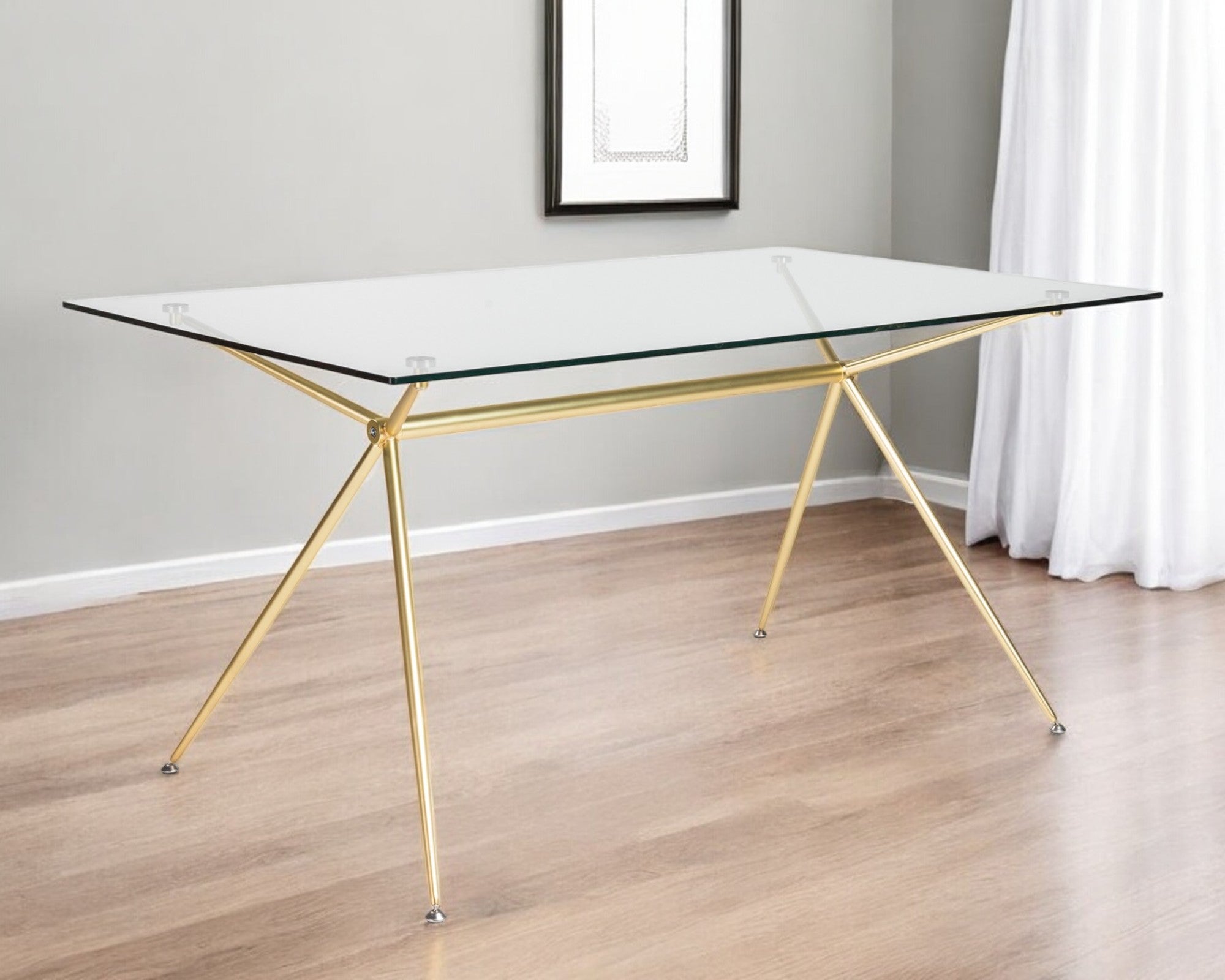 60" Clear And Gold Glass And Steel Dining Table - GreatEagleInc