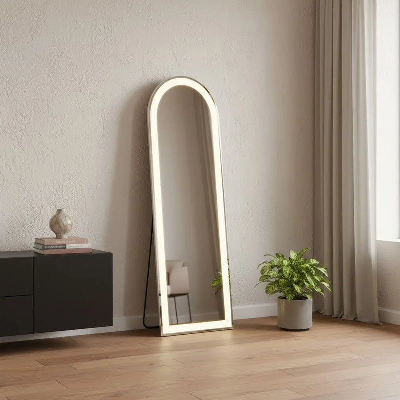60" Clear Arch Lighted Freestanding and Wall Mount Frameless Full Length Mirror - GreatEagleInc
