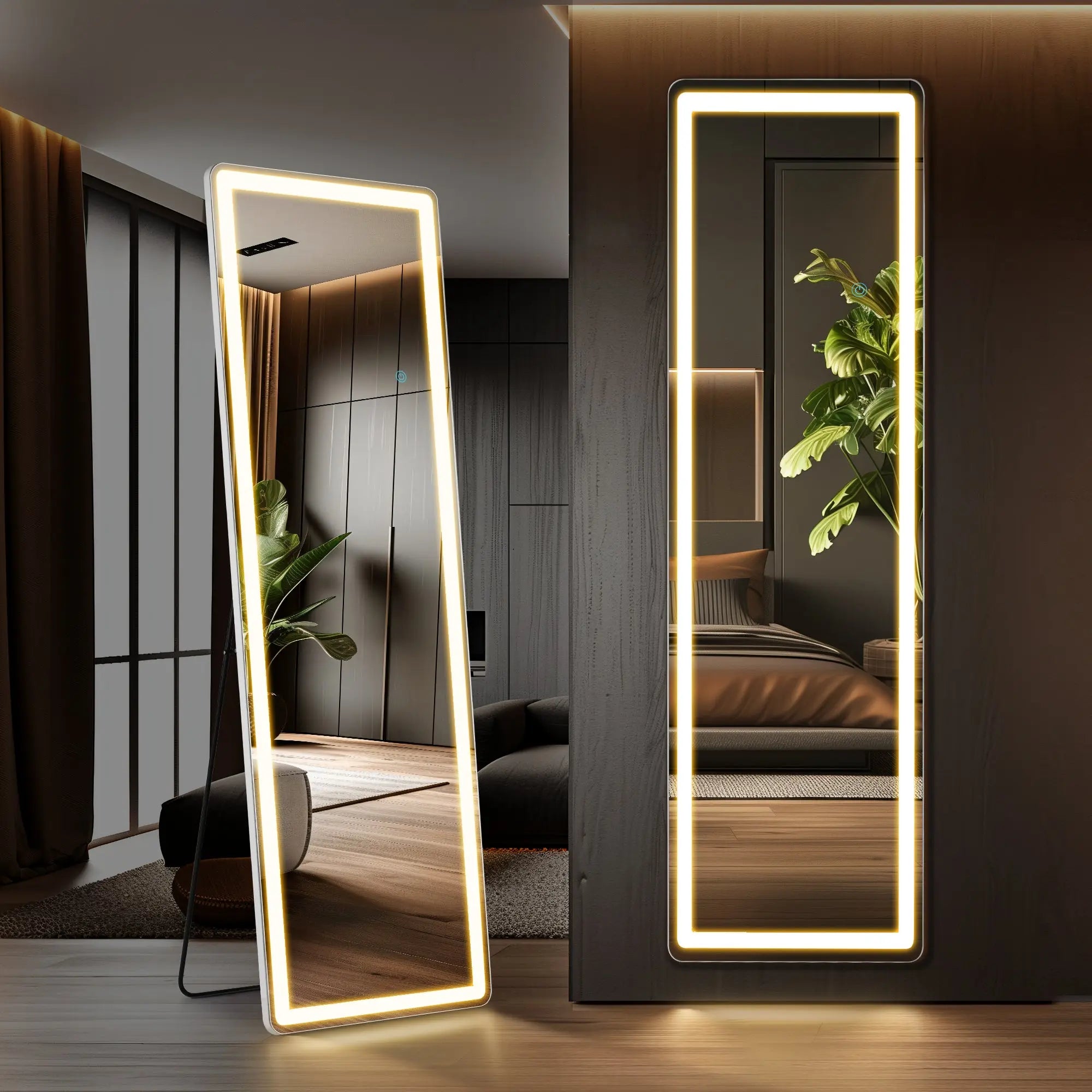 60" Clear Lighted Freestanding and Wall Mount Frameless Full Length Mirror Homeroots Bed & Bath