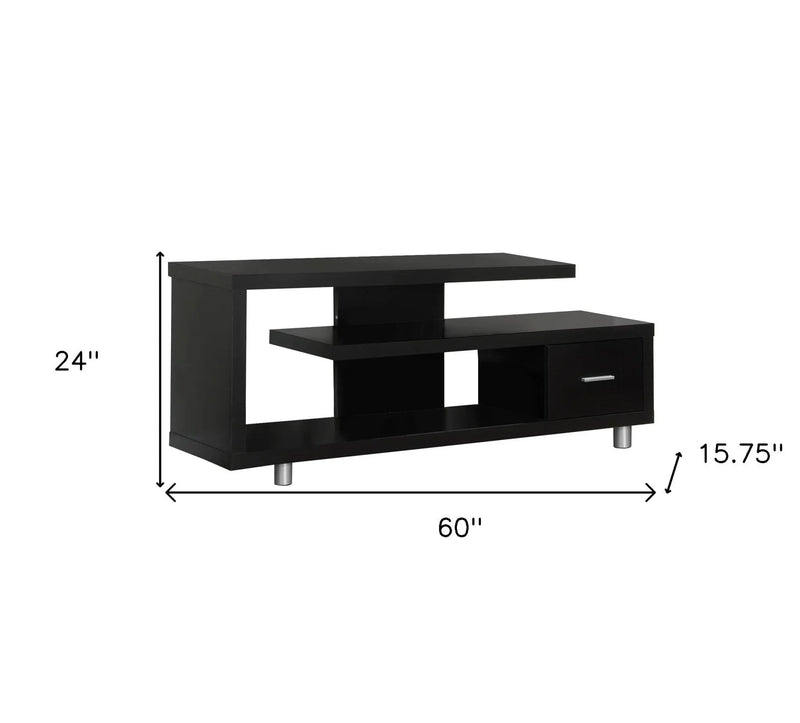 60" Dark Brown Cabinet Enclosed Storage TV Stand Homeroots Living Room