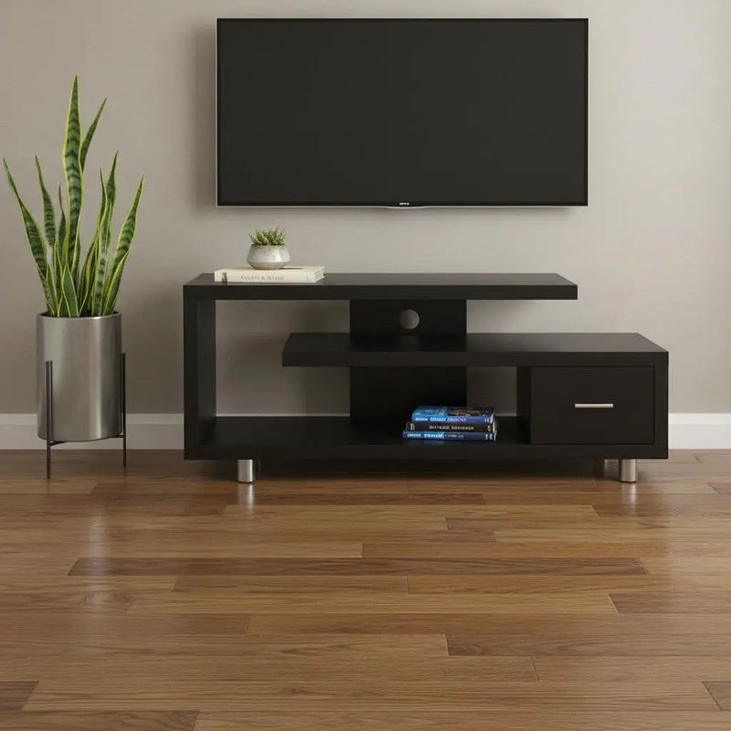 60" Dark Brown Cabinet Enclosed Storage TV Stand Homeroots Living Room