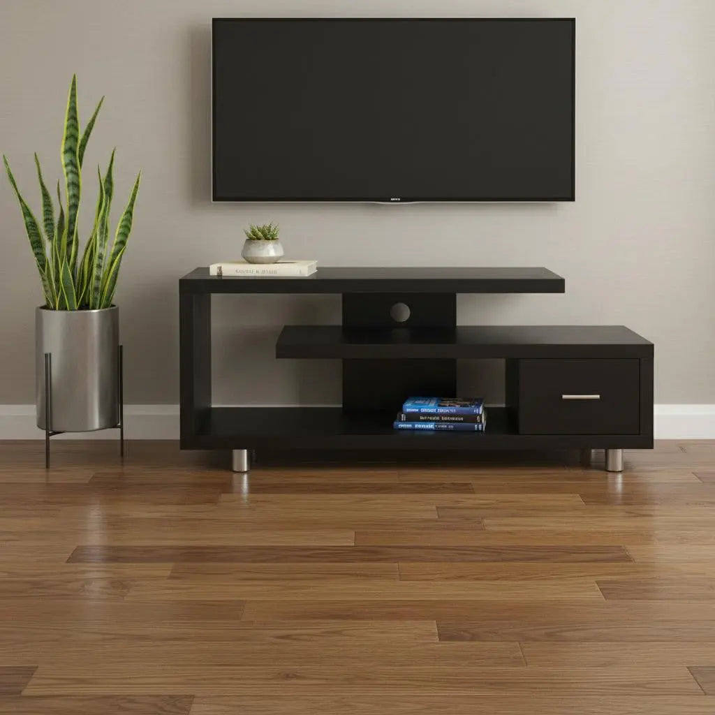 60" Dark Brown Cabinet Enclosed Storage TV Stand Homeroots Living Room