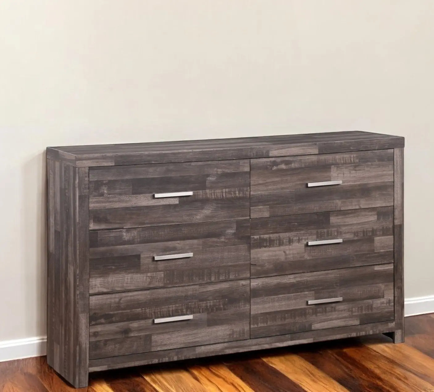 60" Dark Brown Solid and Manufactured Wood Six Drawer Double Dresser Homeroots Bed & Bath