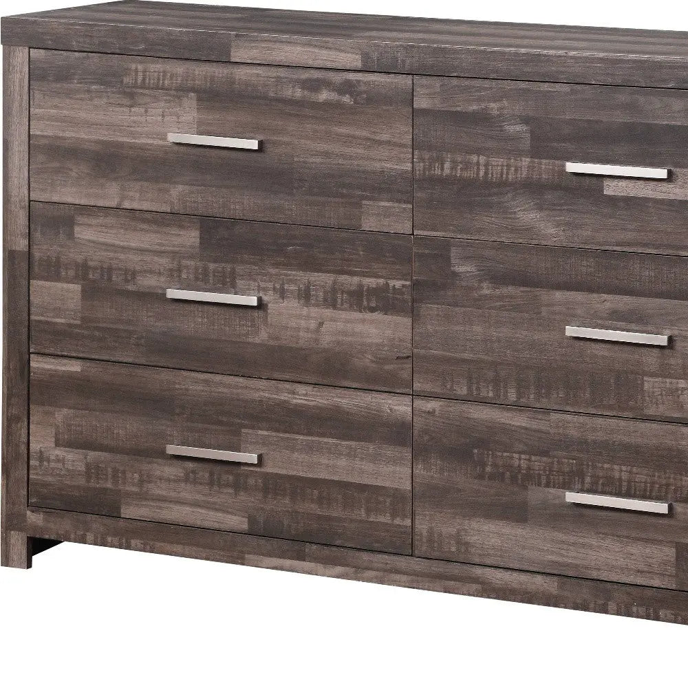 60" Dark Brown Solid and Manufactured Wood Six Drawer Double Dresser Homeroots Bed & Bath