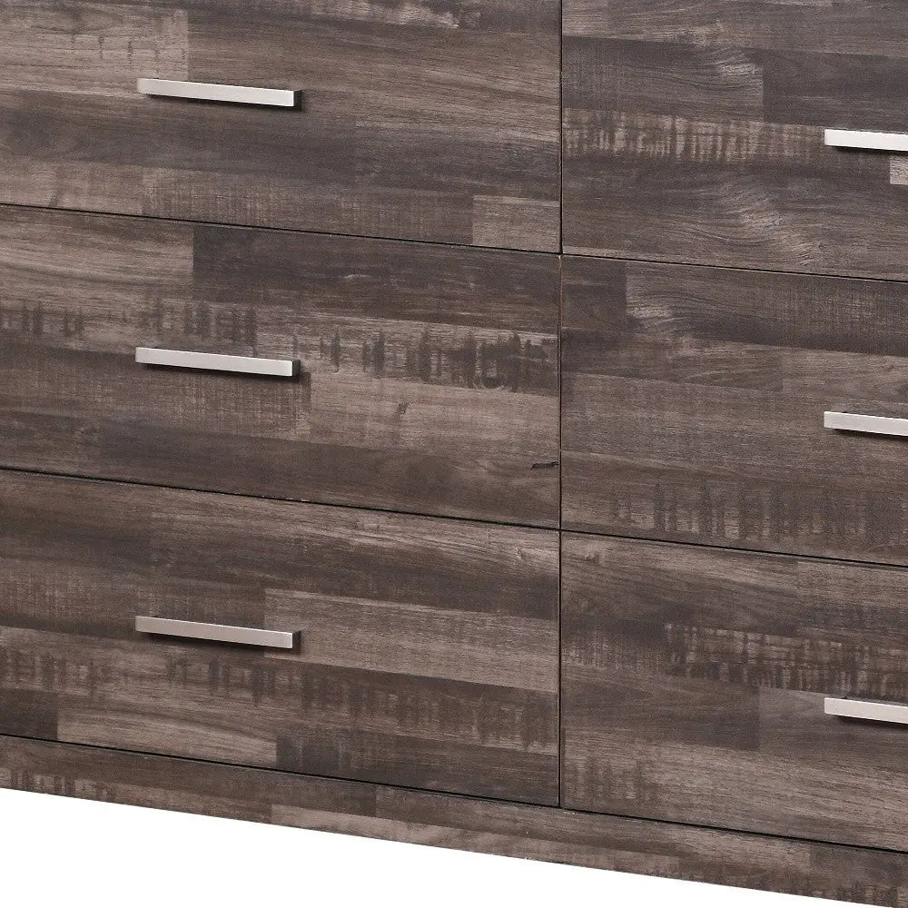 60" Dark Brown Solid and Manufactured Wood Six Drawer Double Dresser Homeroots Bed & Bath