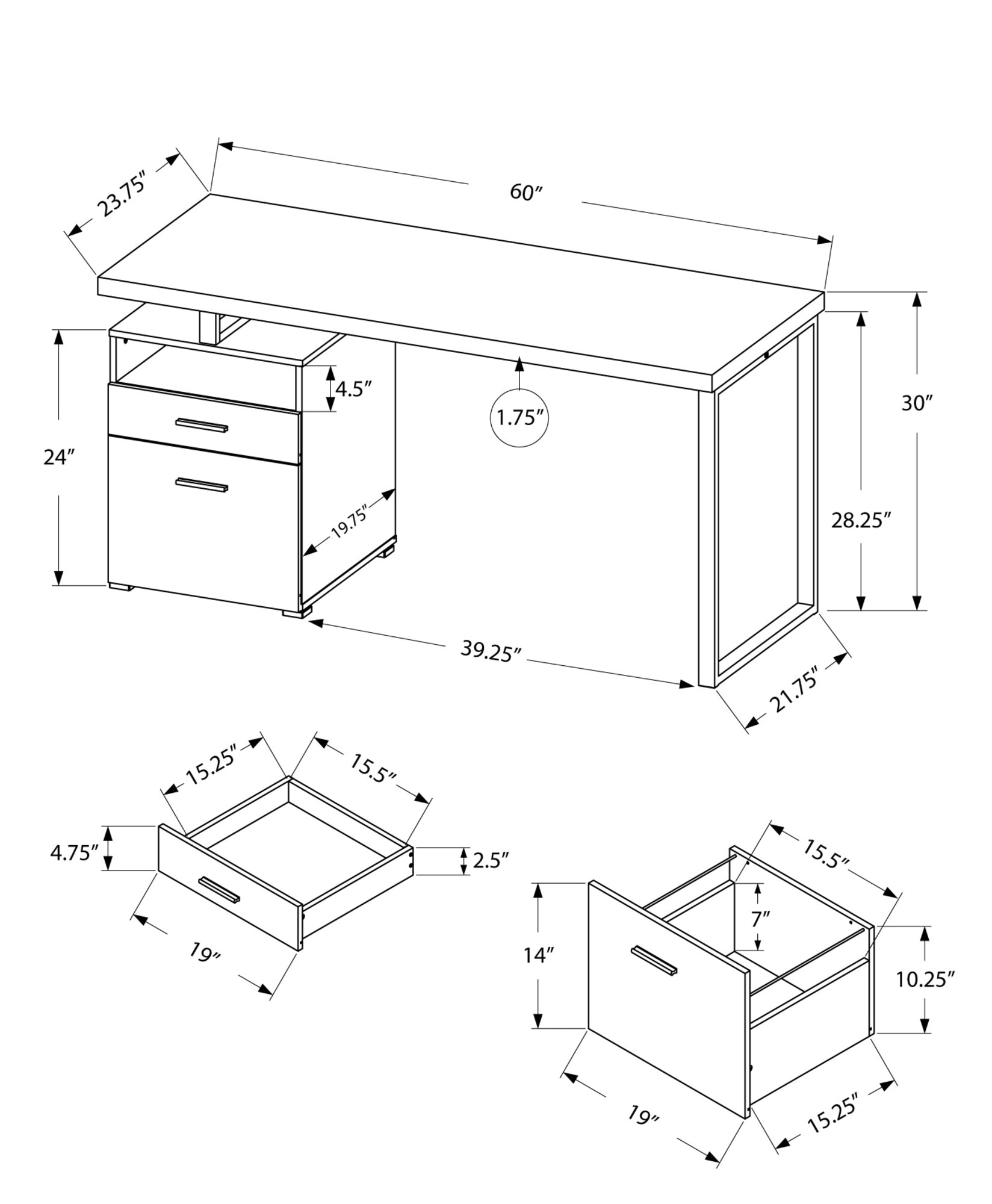 24" Dark Brown and Silver Computer Desk With Two Drawers - GreatEagleInc