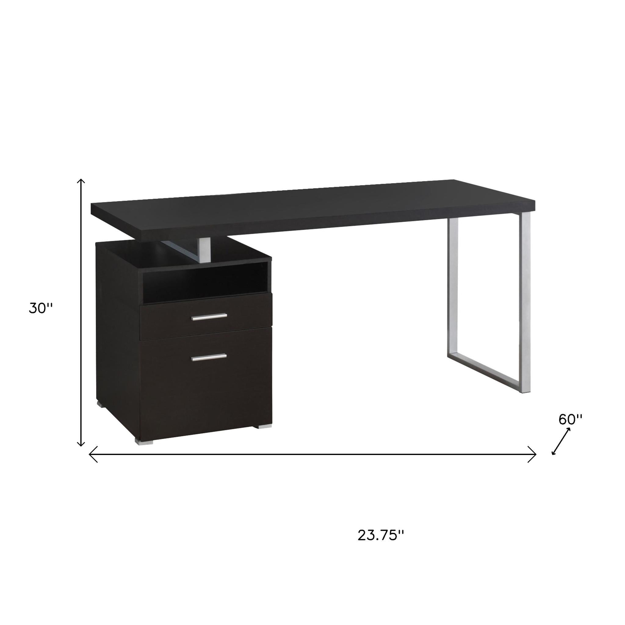 24" Dark Brown and Silver Computer Desk With Two Drawers - GreatEagleInc