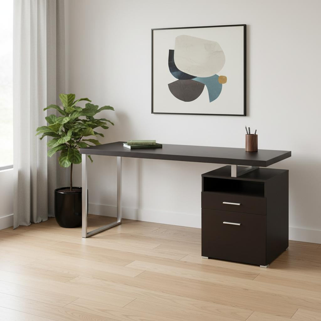24" Dark Brown and Silver Computer Desk With Two Drawers - GreatEagleInc