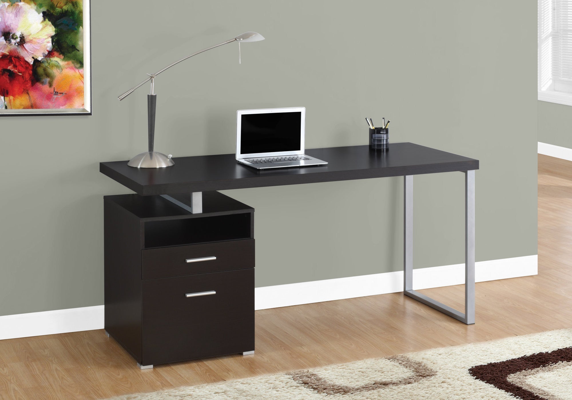 24" Dark Brown and Silver Computer Desk With Two Drawers - GreatEagleInc