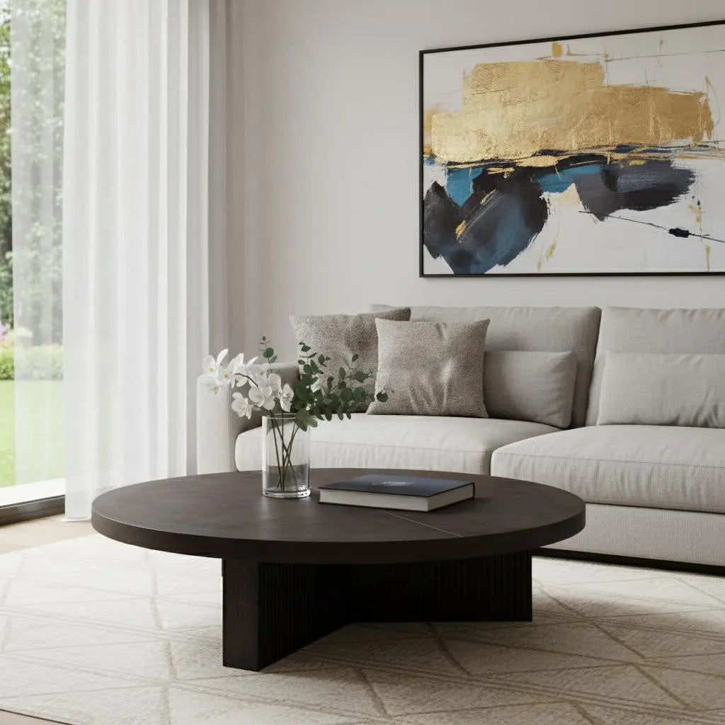 60" Espresso Wood Round Cross Legs Coffee Table Homeroots Living Room