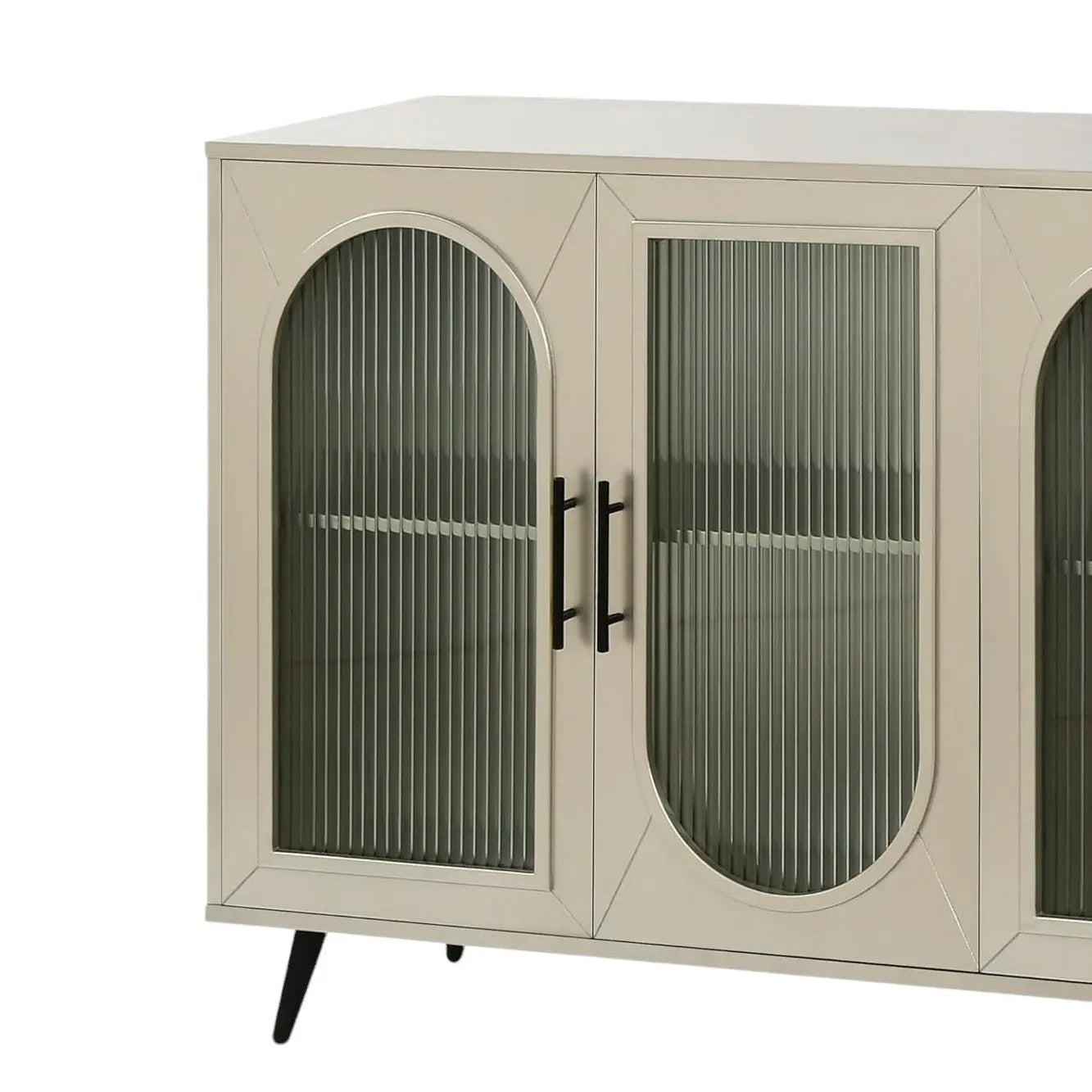 60" Gold Wood And Glass Sideboard with Four Doors Homeroots Kitchen & Dining