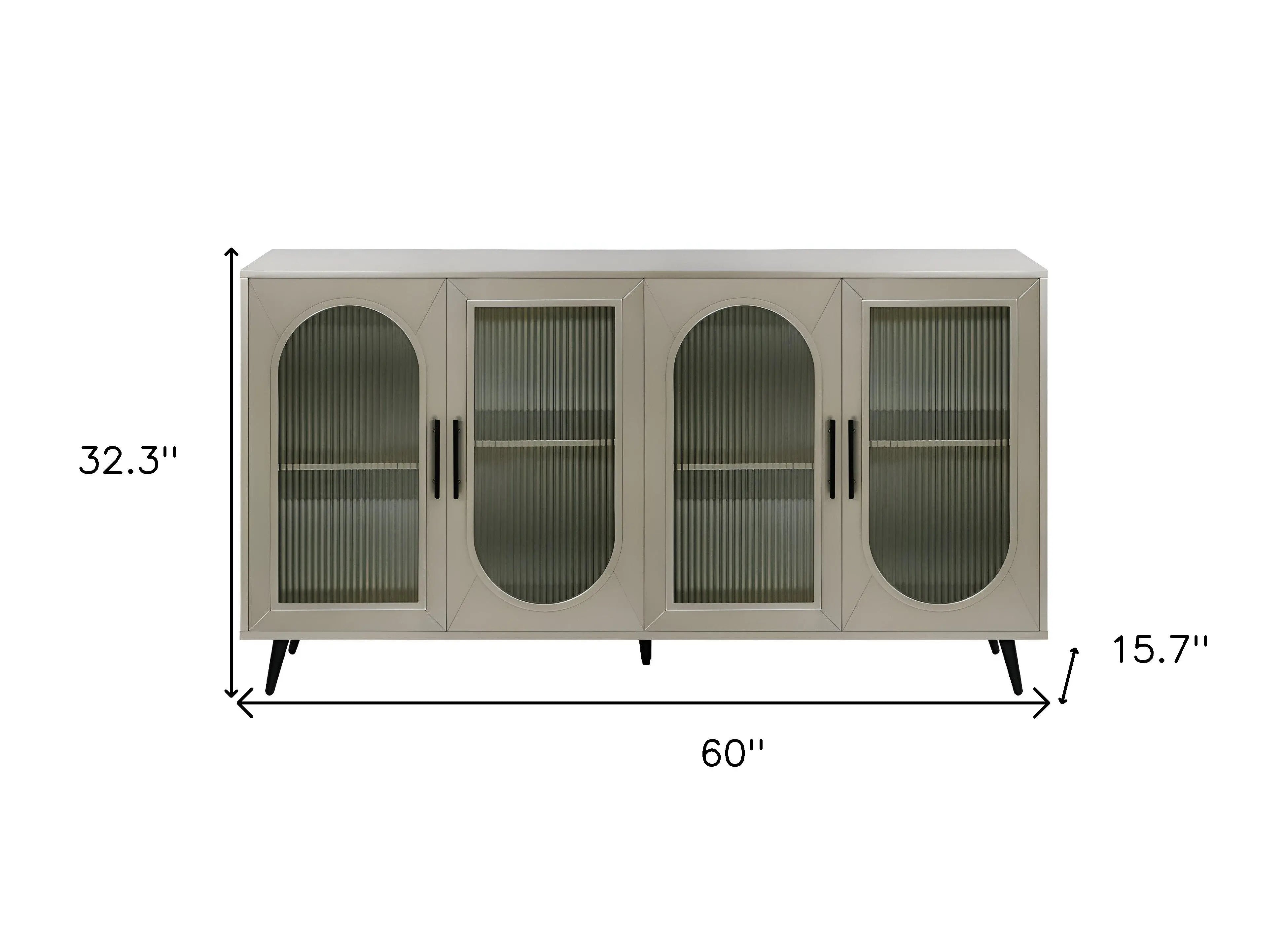 60" Gold Wood And Glass Sideboard with Four Doors Homeroots Kitchen & Dining