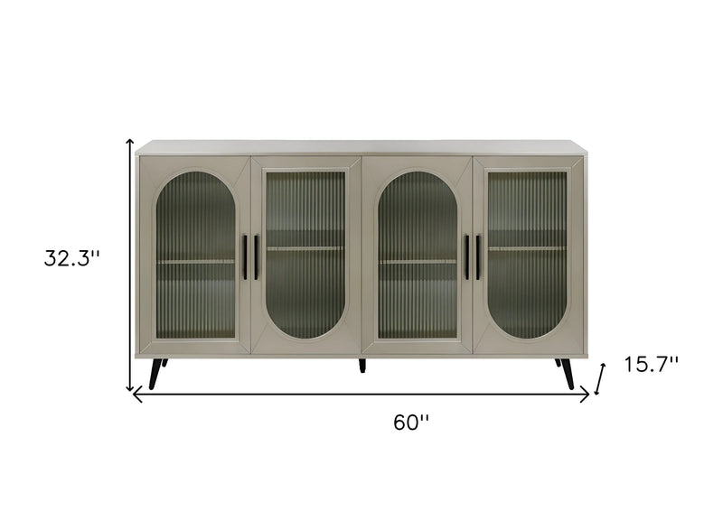 60" Gold Wood And Glass Sideboard with Four Doors Homeroots Kitchen & Dining