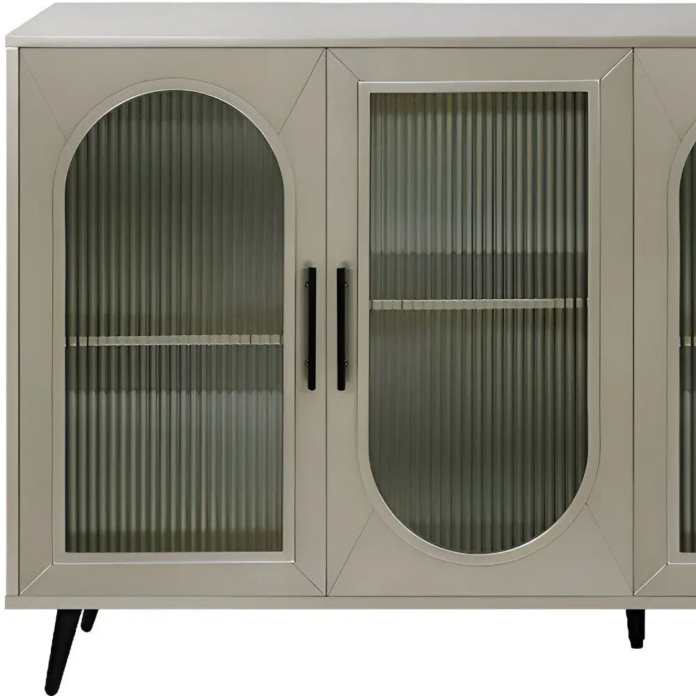 60" Gold Wood And Glass Sideboard with Four Doors Homeroots Kitchen & Dining