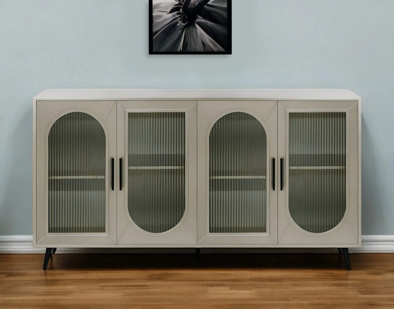 60" Gold Wood And Glass Sideboard with Four Doors Homeroots Kitchen & Dining