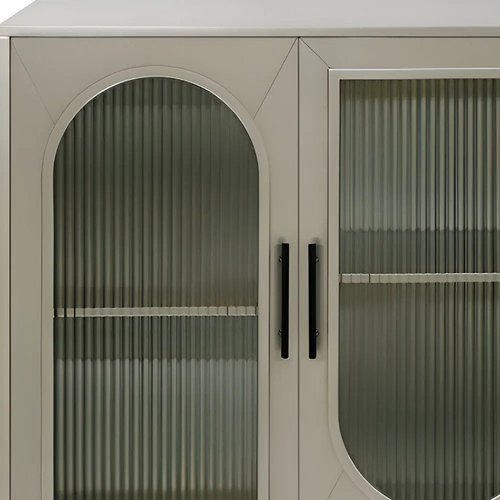60" Gold Wood And Glass Sideboard with Four Doors Homeroots Kitchen & Dining