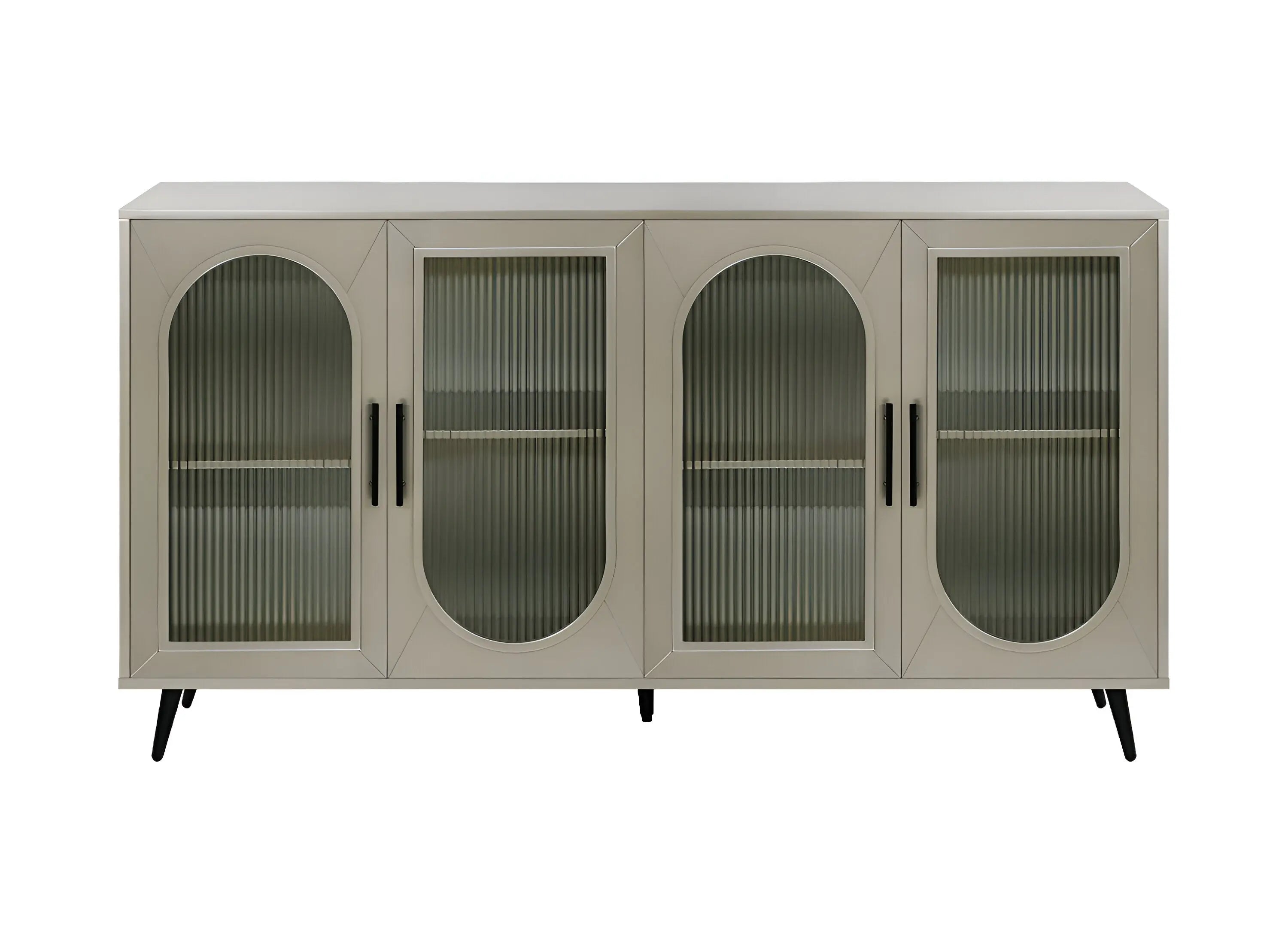 60" Gold Wood And Glass Sideboard with Four Doors Homeroots Kitchen & Dining
