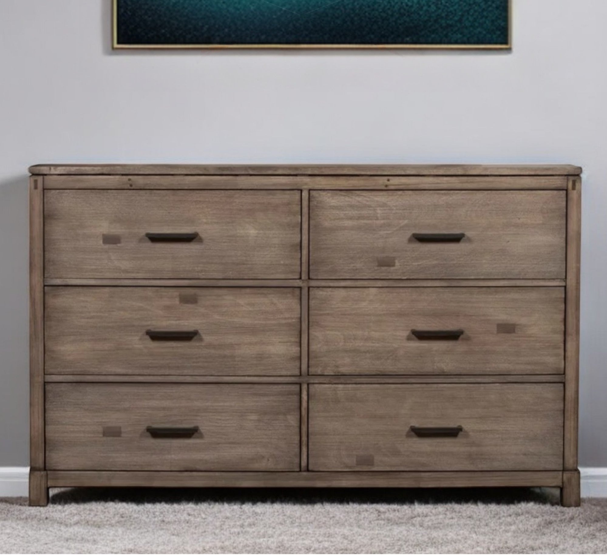60" Gray Solid Wood Six Drawer Double Dresser - GreatEagleInc