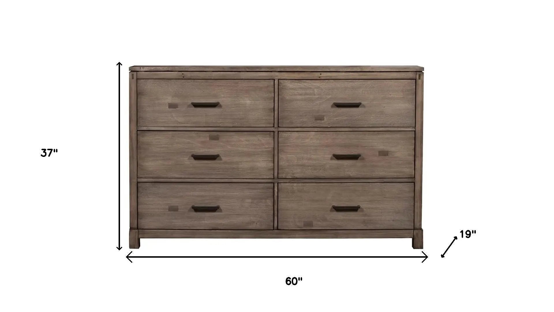 60" Gray Solid Wood Six Drawer Double Dresser - GreatEagleInc
