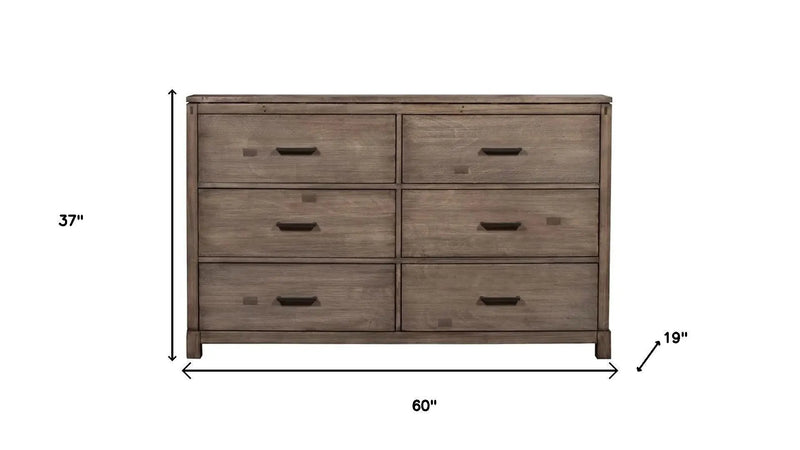 60" Gray Solid Wood Six Drawer Double Dresser - GreatEagleInc