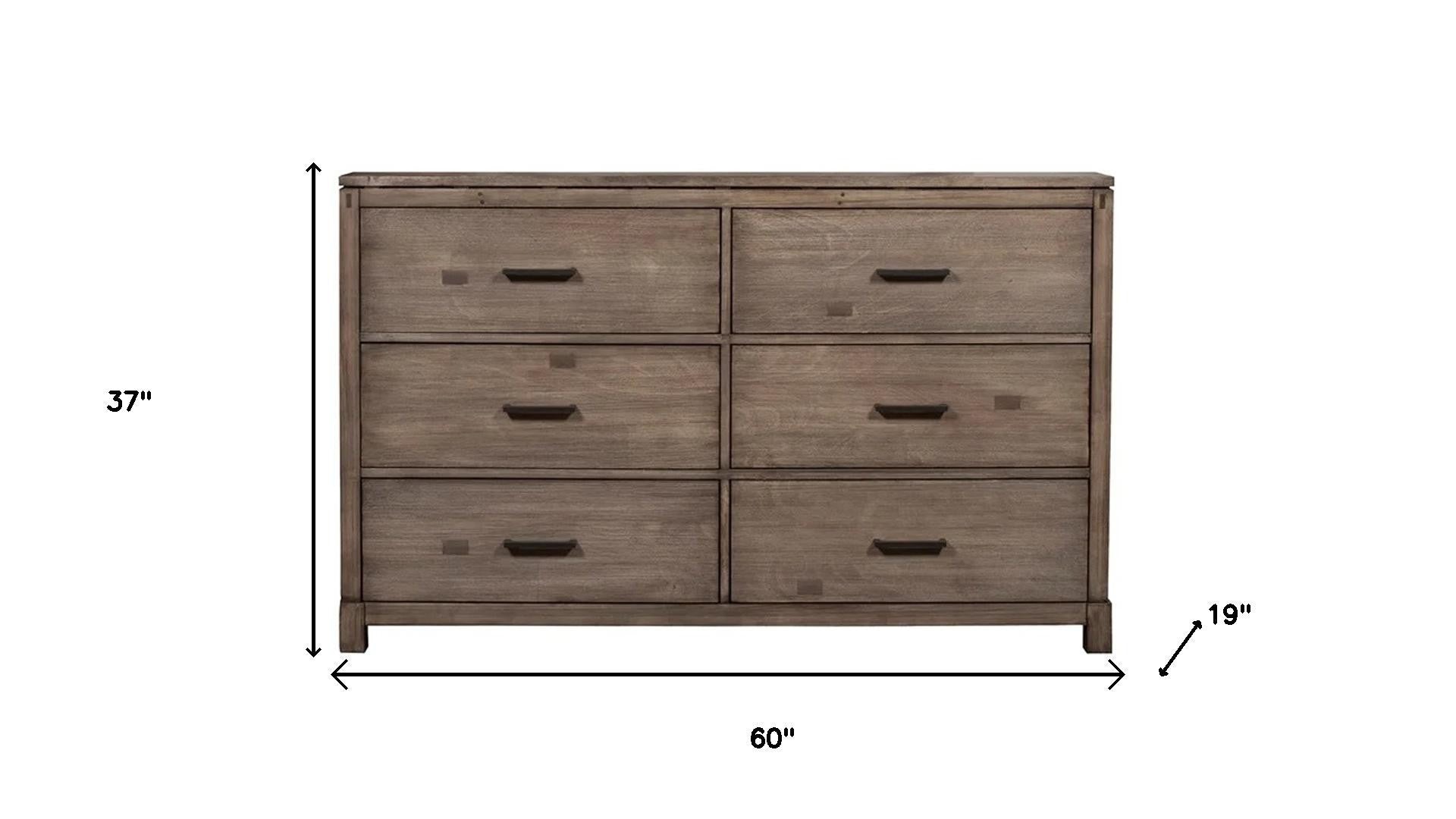 60" Gray Solid Wood Six Drawer Double Dresser - GreatEagleInc