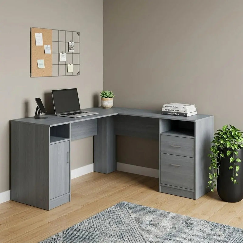 60" Gray Wood L Shape Computer Desk With Two Drawers Homeroots Office