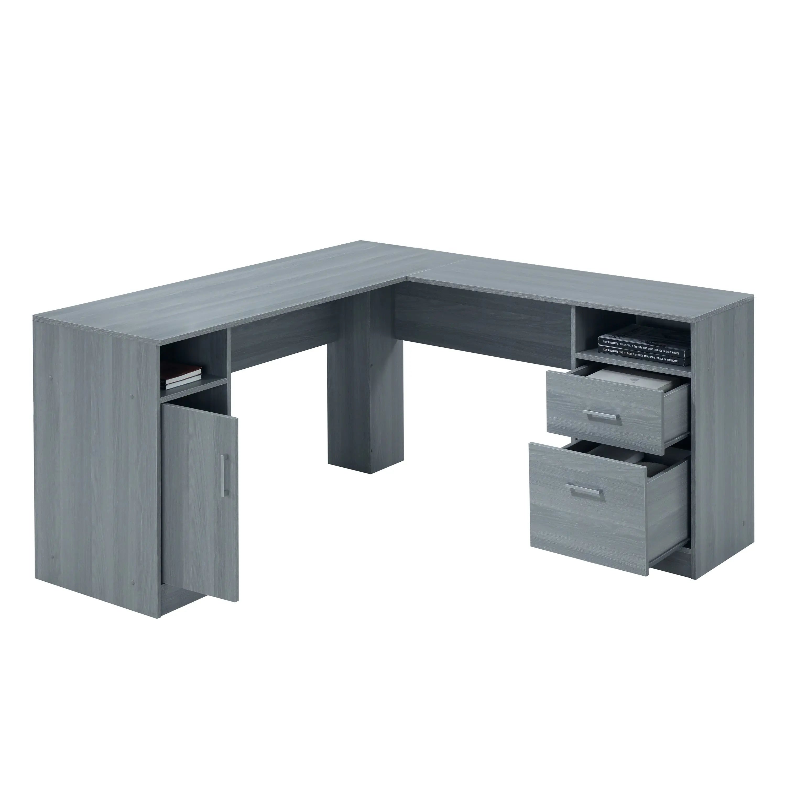 60" Gray Wood L Shape Computer Desk With Two Drawers Homeroots Office