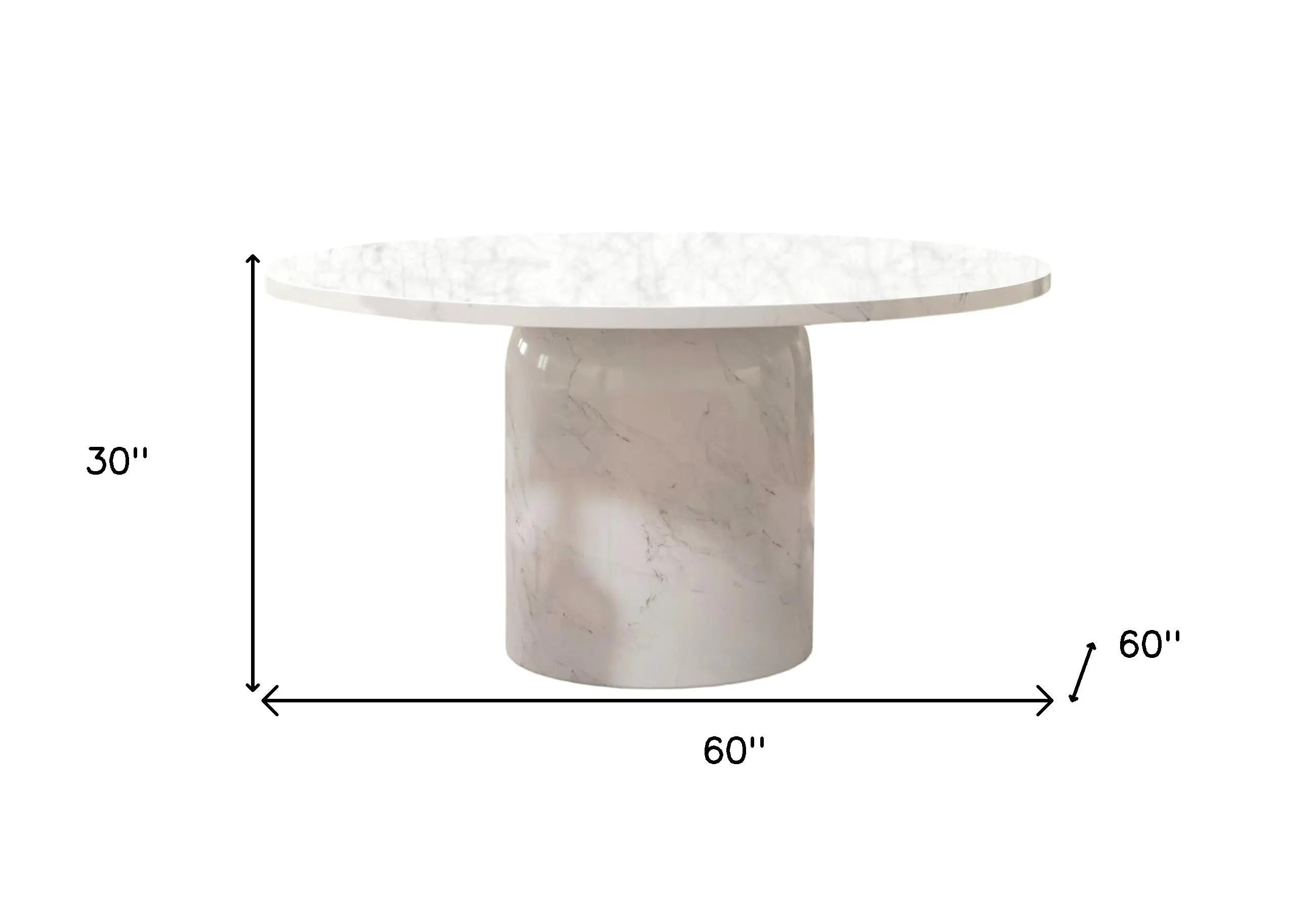 60" Gray and White Marble Pedestal Base Round Top Dining Table Homeroots Kitchen & Dining
