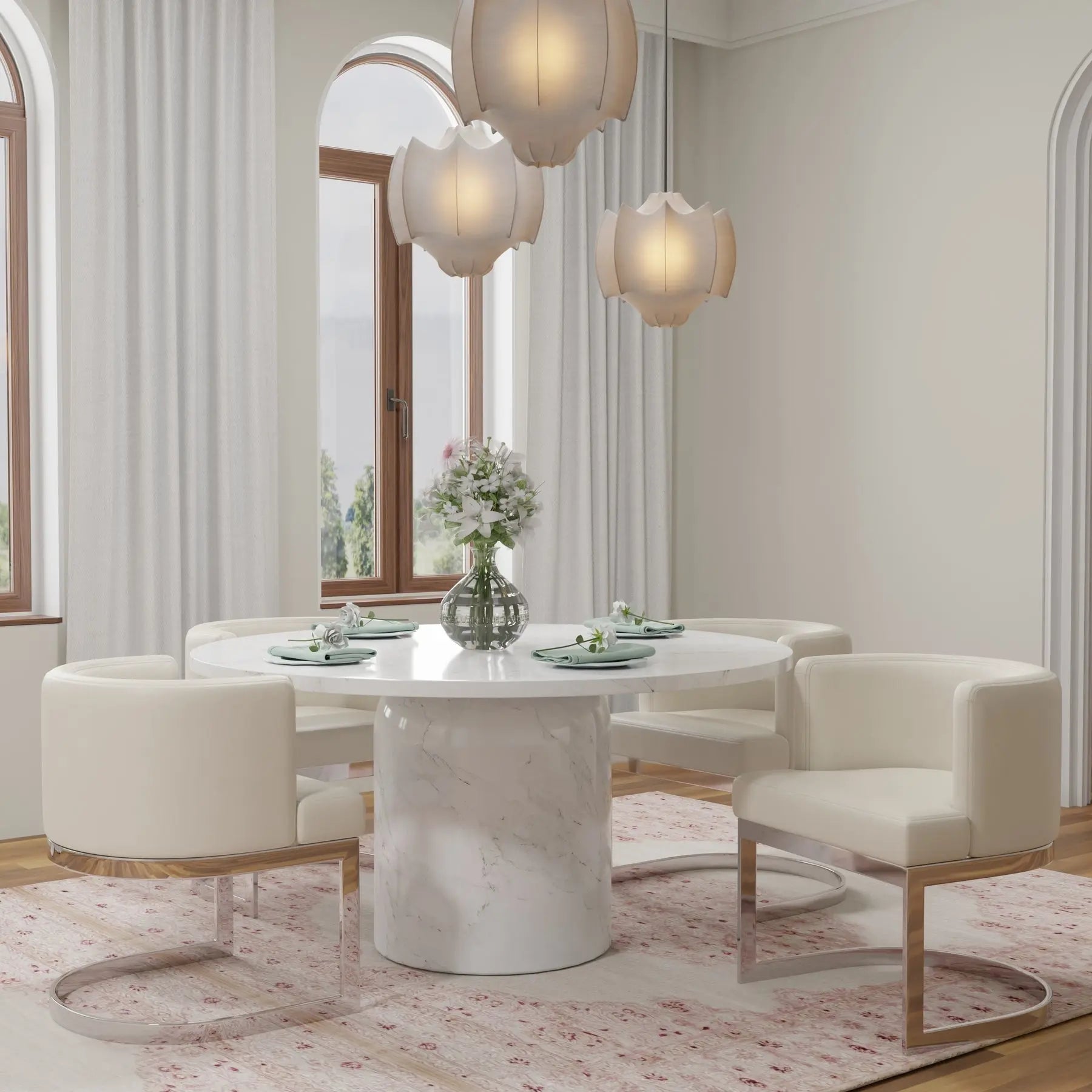 60" Gray and White Marble Pedestal Base Round Top Dining Table Homeroots Kitchen & Dining