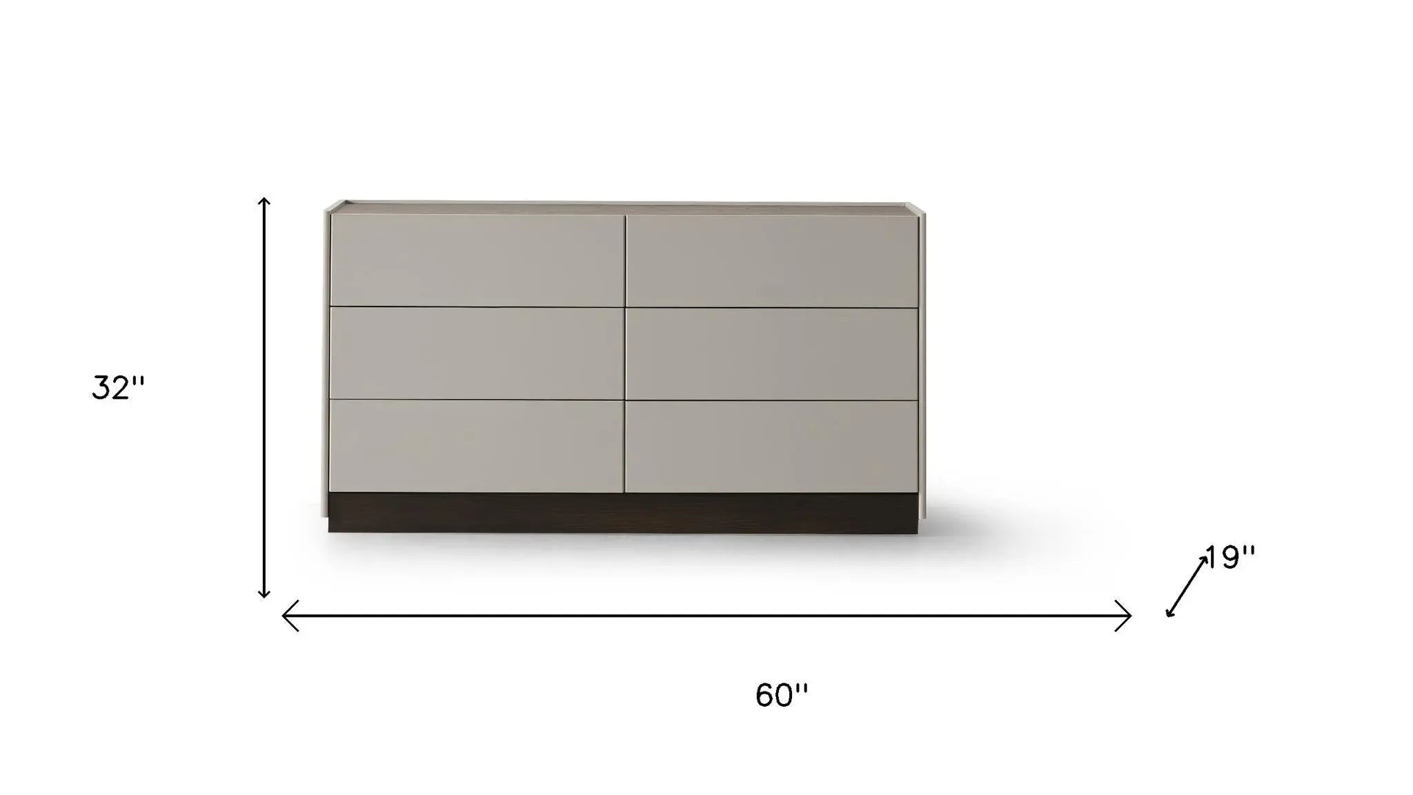 60" Light Gray And Walnut Wood Six Drawer Double Dresser Homeroots Bed & Bath