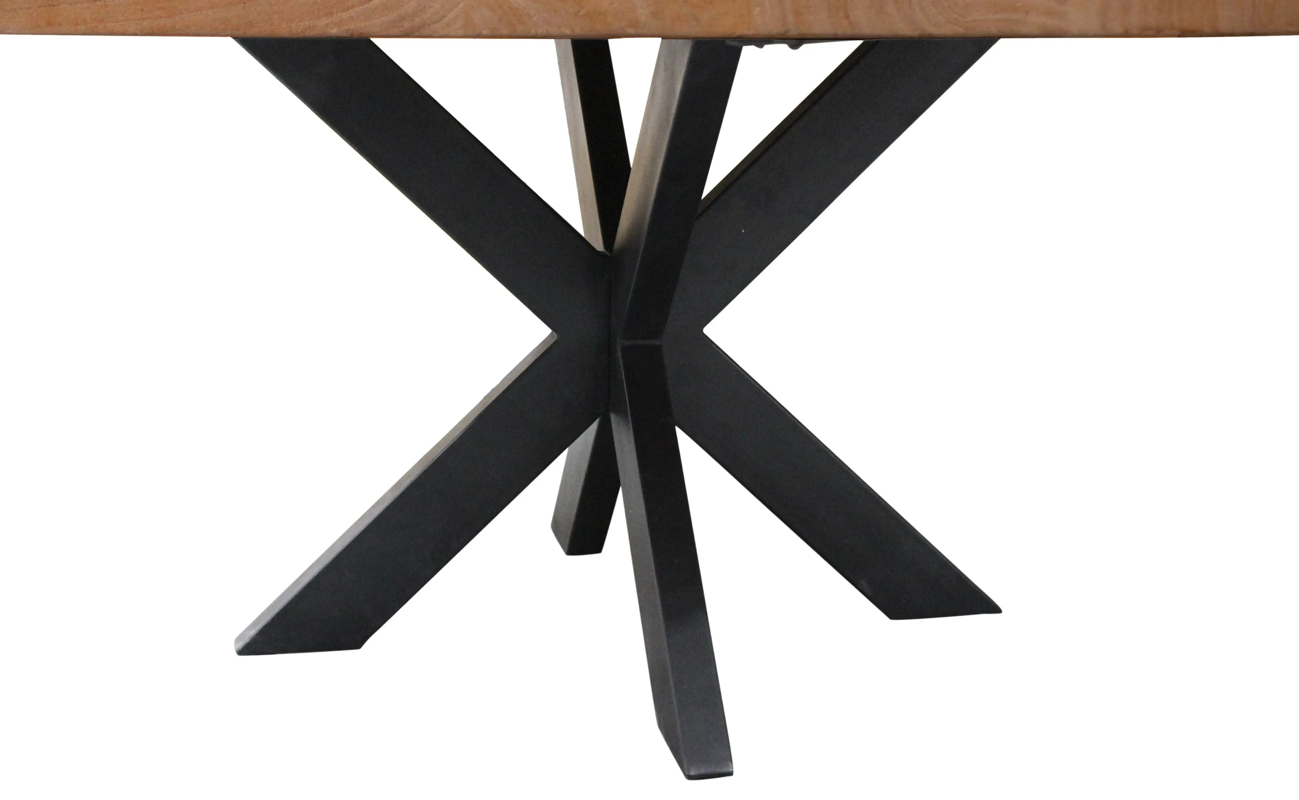 60" Natural And Black Rounded Solid Wood And Iron Pedestal Base Dining Table - GreatEagleInc