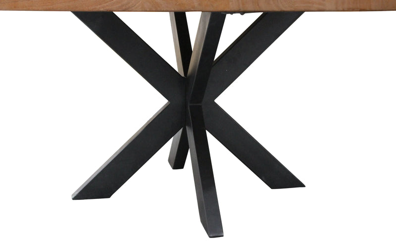 60" Natural And Black Rounded Solid Wood And Iron Pedestal Base Dining Table - GreatEagleInc