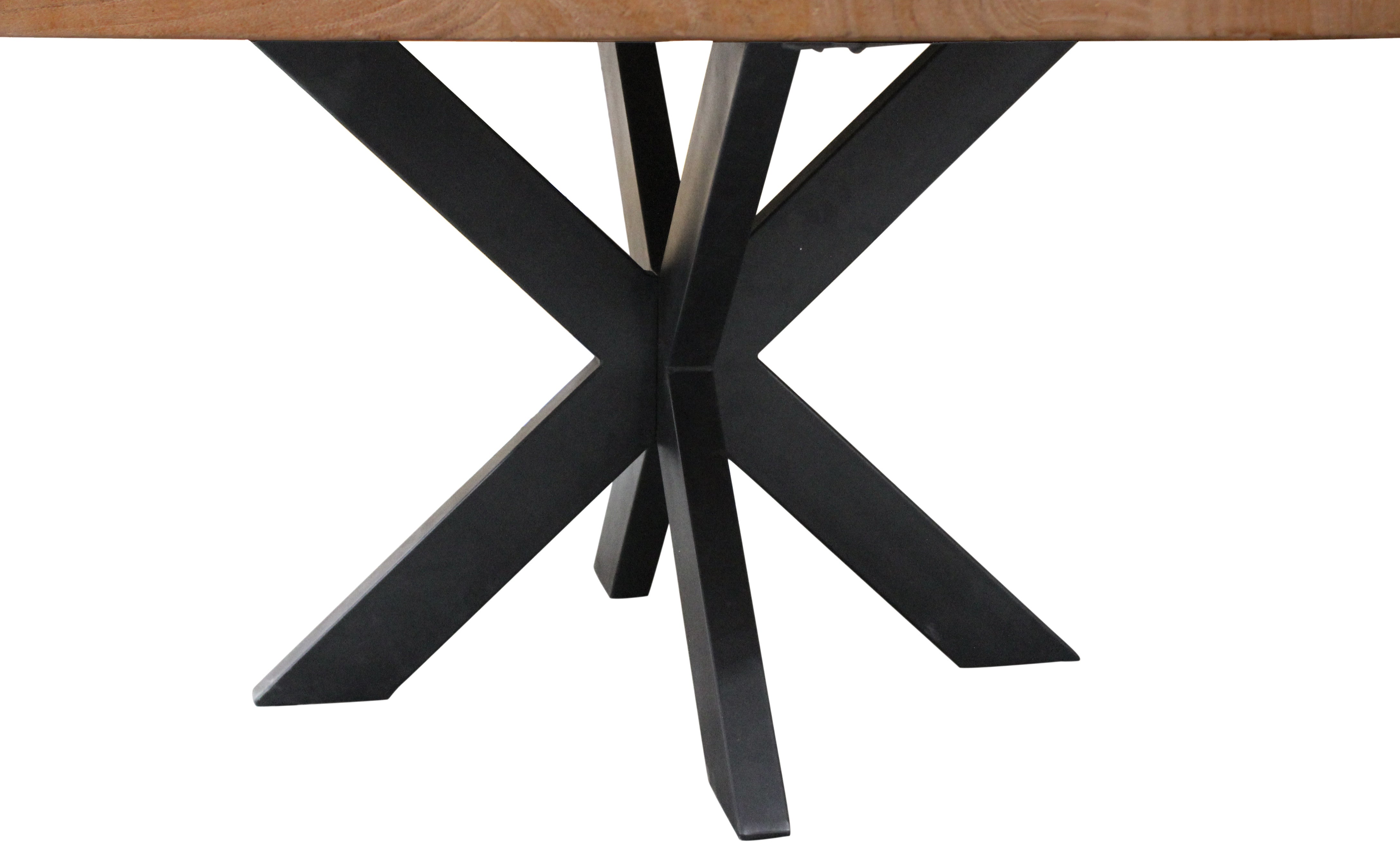 60" Natural And Black Rounded Solid Wood And Iron Pedestal Base Dining Table - GreatEagleInc