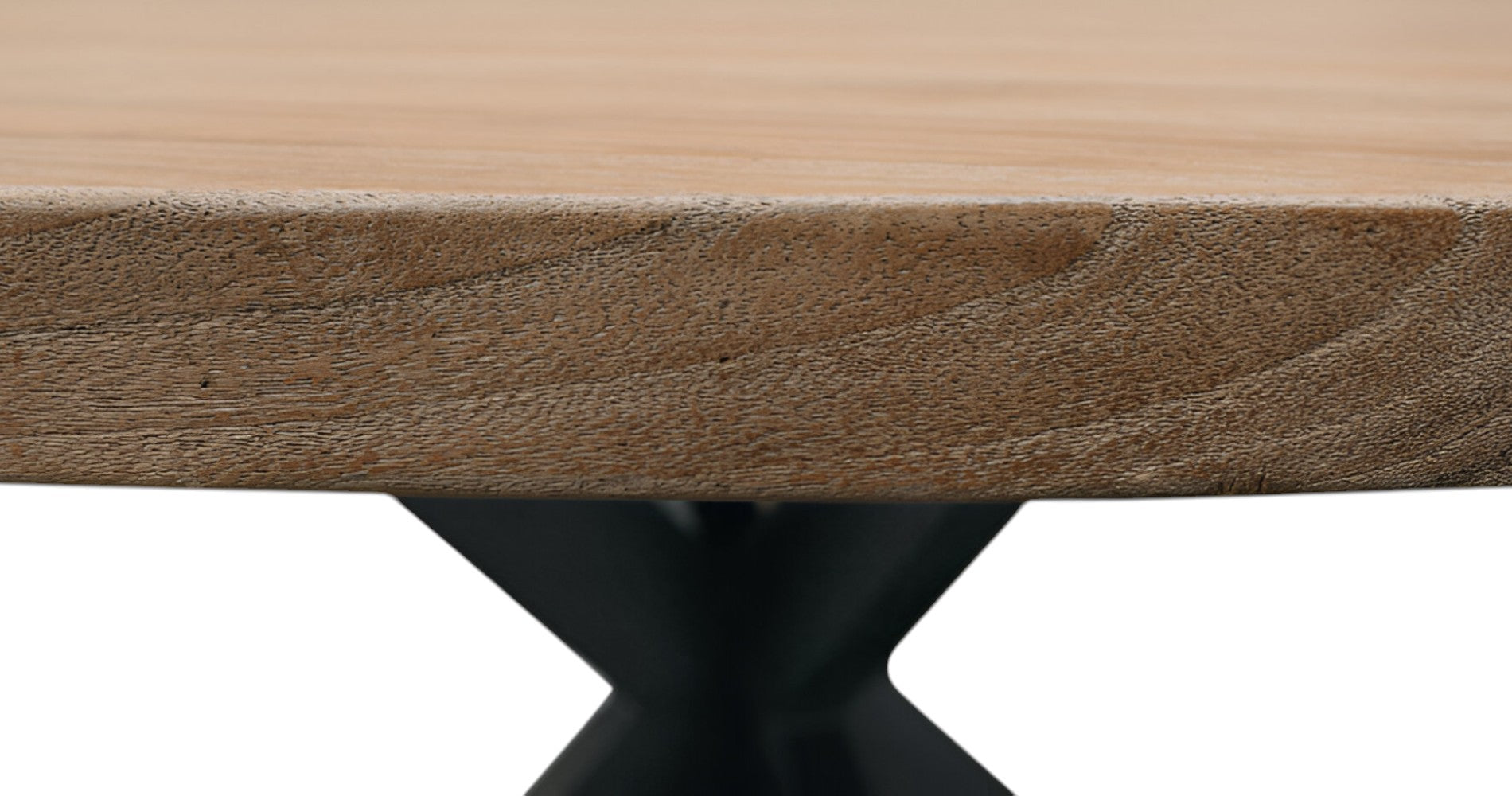 60" Natural And Black Rounded Solid Wood And Iron Pedestal Base Dining Table - GreatEagleInc