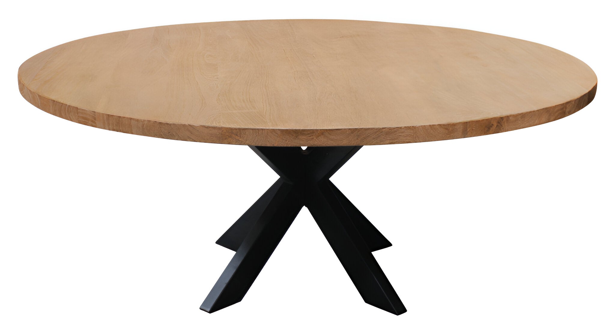 60" Natural And Black Rounded Solid Wood And Iron Pedestal Base Dining Table - GreatEagleInc