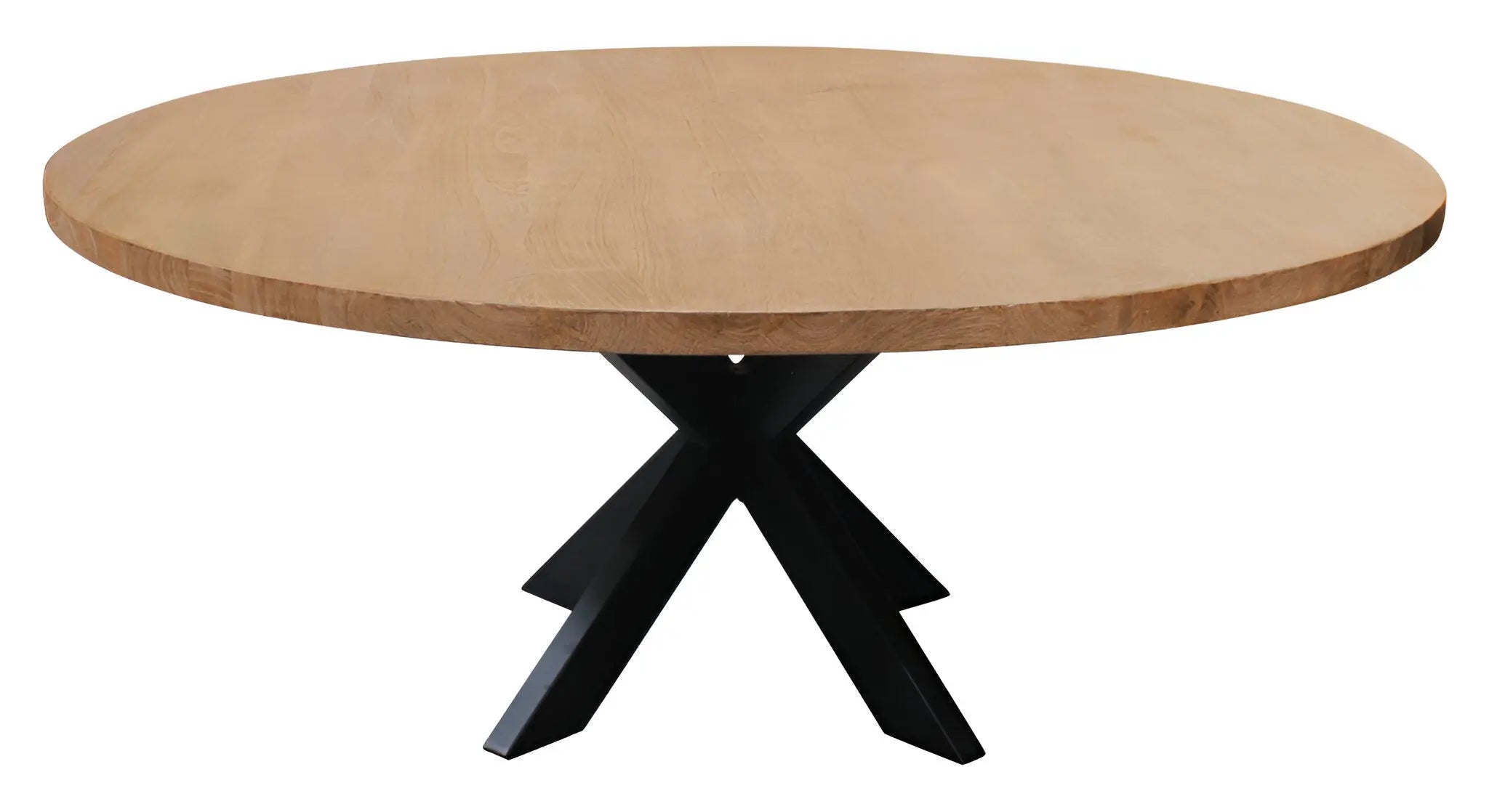 60" Natural And Black Rounded Solid Wood And Iron Pedestal Base Dining Table - GreatEagleInc